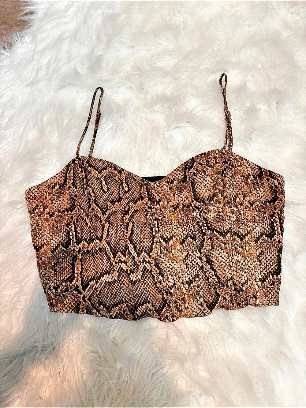 Zara Snake Print Corset Style Crop Top Brown & Black XL nwot